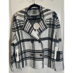 NWT - Rachel Zoe Womens Black & White Double-Breasted Plaid Jacket - Med  *Cozy*